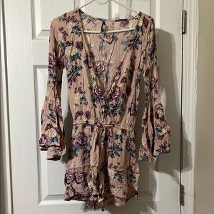 Floral Romper with Pink and Blue Accents